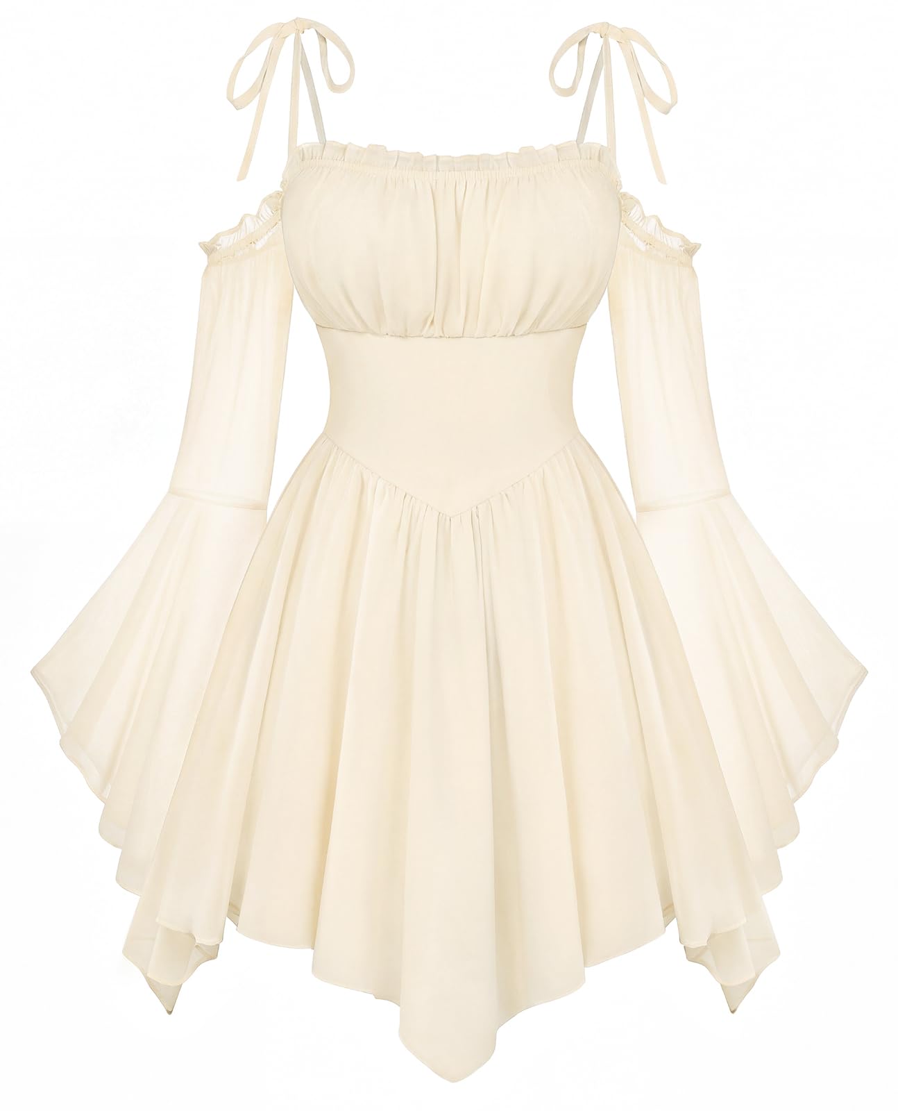 Scarlet Darkness Renaissance Costume Women Fairy Dress Off Shoulder Handkerchief Dress Apricot M