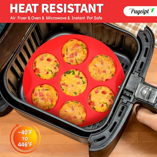 Puyeipt 2 Pack Silicone Egg Bite Molds for Air Fryer, 7-Cup Round Muffin Pans Cupcake Baking Molds for Oven, Air Fryer and Pot