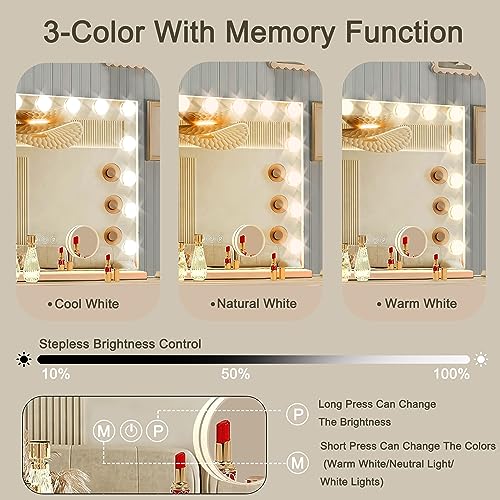 Ratsamee Hollywood Vanity Mirror With Lights, 23 X 18 Inch Led Vanity Mirror,15 Bulbs,3 Color Lights,Make Up Lighted Mirror thumb #2