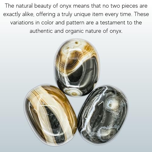 Image of Amazing Gemstone Black Onyx Crystals and Healing Stones - Large Palm Stone Crystals Piedra - Crystal for Good Luck, Balanced Positive Energy, Meditation - Unique Stocking Stuffers and Birthday Gifts