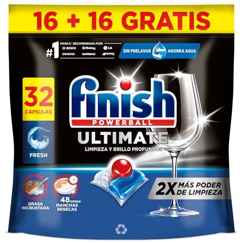 Finish Ultimate, Pastillas para el Lavavajillas, Limpieza intensiva, brillo diamante y protección vajilla, 32 Pastillas