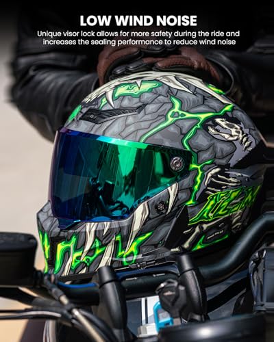 Image of ILM Motorcycle Helmets for Adult Men Women Full Face DOT ECE Powersports Dual Visor Street Racing Helmet with Pinlock Cascos para Motos Model MF509 (Day1 Green, 2XL)
