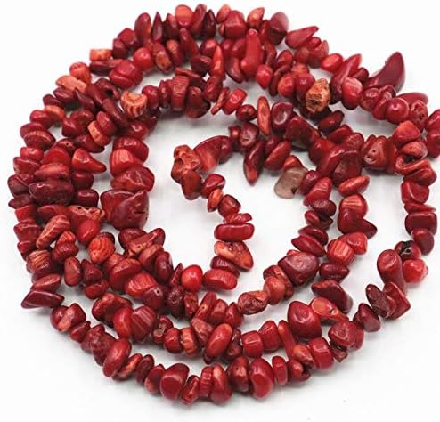 Calvas 5-7mm Freeform Gravel Chip Natural Stone Beads Irregular Coral Shell Fluorite Sandstone Labradorite for Jewelry Making 80cm A407 - (Color: Red Coral, Item Diameter: About 5-7mm)