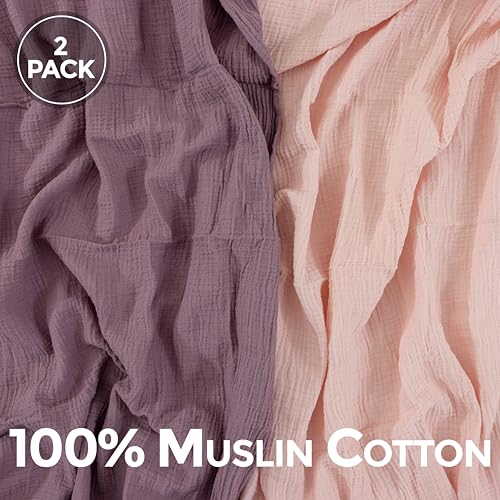 Image of Dreamology Muslin Swaddle Blankets for Newborn,2 Pack,Cotton Blankets for Boys,Girls,100% Cotton,Soft and Breathable Baby Receiving Blankets Baby Boy,Girl, 44x44 Swaddle Blanket | Purple and Pink