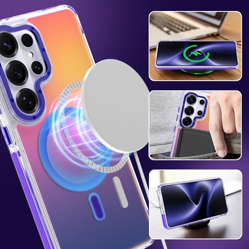 Image of Magnetic Case for Samsung Galaxy S26 Ultra [Compatible with Magsafe] [Cute Fashion Fluorescent Design] [1 Screen Protector] Slim Translucent Matte Case for Galaxy S26 Ultra 6.9 inch, Purple