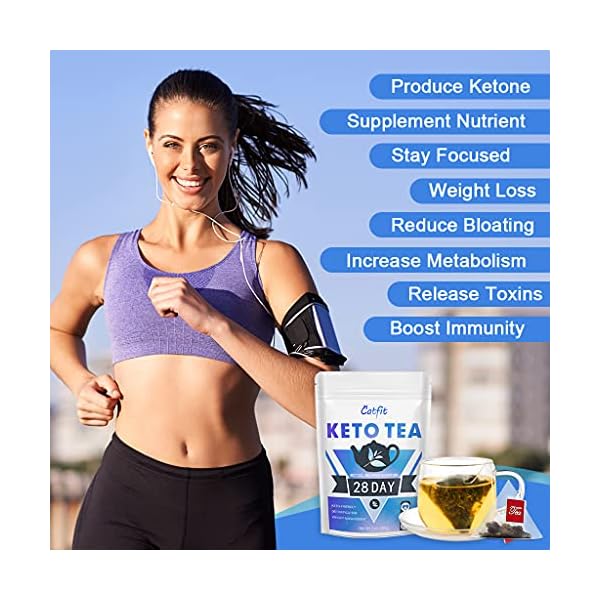 Keto-Detox-Tea-for-Weight-Loss-Belly-Fat-and-Colon-Cleanse-Organic-Herbal-Skinny-Tea-Diet-Slim-Tea-with-MCT-Oil-Fat-Burners-for-Women-and-Men-28-Day Catfit Keto Detox Tea for Belly Fat and Colon Cleanse - All Natural Detox and Cleanse, Supports A Healthy Weight, Helps Reduce Bloating, Natural Energy, Supports Immune System, Vegan, 28 Day