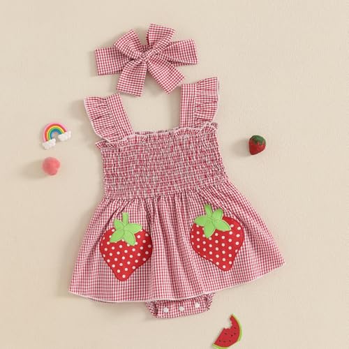 Baby Girl Summer Clothes Romper Dress Plaid Outfit Newborn 3 6 12 18 Months Onesie Smocked Bodysuit Infant Outfit3