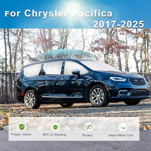 Image of KMF Windshield Sun Shade Replacement for Chrysler Pacifica Accessories 2017-2025, Side Window Sun Shade Cover Sun Visor Shield Cover, Rear Window Sunshade for Camping UV Block and Privacy Protect