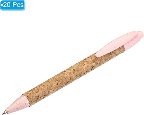 Miniatura 3 de PATIKIL Bolígrafos de paja de trigo, paquete de 20 bolígrafos de punta media reciclada de corcho de tinta negra con agarre cómodo para suministros