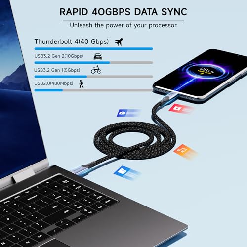 Image of USB C Data Cable 40Gbps, Short USB c to USB c Cable Braided,USB 4 Cable for Thunderbolt 4 [1FT /0.3M], 240W Fast Charging, USBC Monitor Cord 8K /4K Video Display