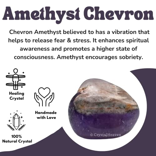Image of Amethyst Chevron Crystal Healing Tumbled Stone, Natural Polished Crystals for DIY Crafts, Manifestation, Meditation, Pooja Feng Shui and Reiki Healing (30 Grams)