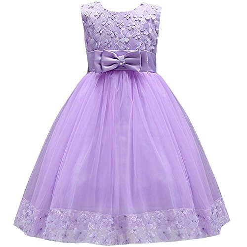 IBTOM CASTLE Big Little Girl Ball Gown Lace Flower Girl Dresses for Wedding Purple 3t