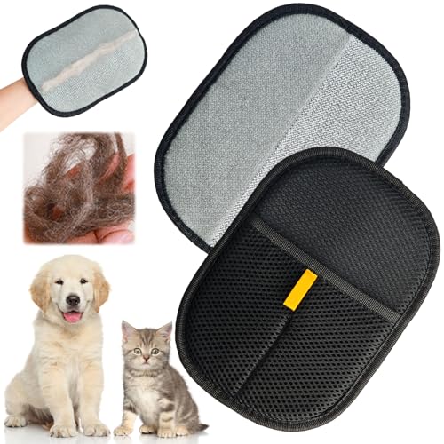 Moonlight Miles 2 Pack Pet Hair Removal Gloves,Double Sided Cat Grooming Glove,Static Removal Gloves For Dogs & Cats,Reusable Deshedding Pet Glove For Furniture,Bed,Carpet,Clothes,Sofa