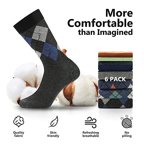 Men's Dress Socks,Cotton Crew Socks,6 Pairs,Breathable and sweat-absorbing for Shoe Size 9-134