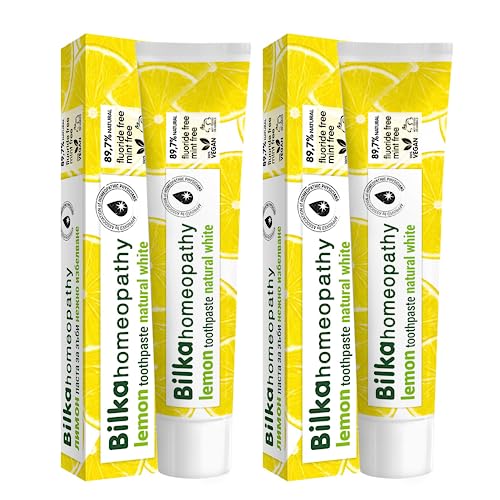 Bilka Homeopathy Zitron Zahncreme, Natürlicher Whitening-Effekt, Zahnpasta mit Xylitol, Fluoridfrei, Mentholfrei, Zuckerfrei, 2x75ml