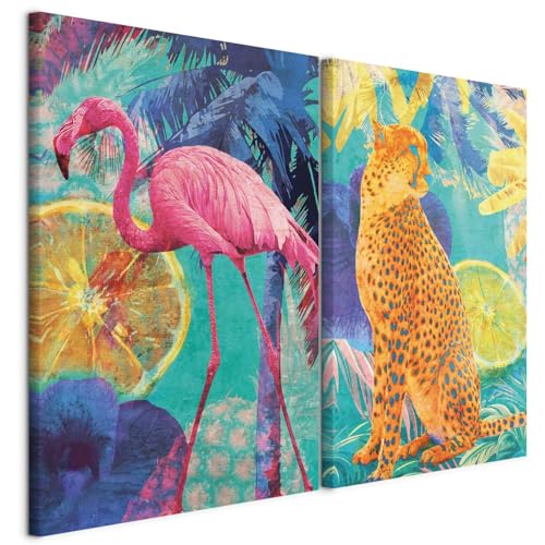 murando - Tableaux d'art décoratif 40x30 cm Ensemble de 2 pièces de 20x30 cm chacune - Impression sur toile murale peinture maison salon - Animaux flamants...