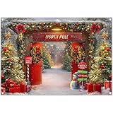 Luminora 2,1 x 1,5 m Pôle Nord Porte en Bois Rouge Maison du Père Noël Toile de Fond Vi...