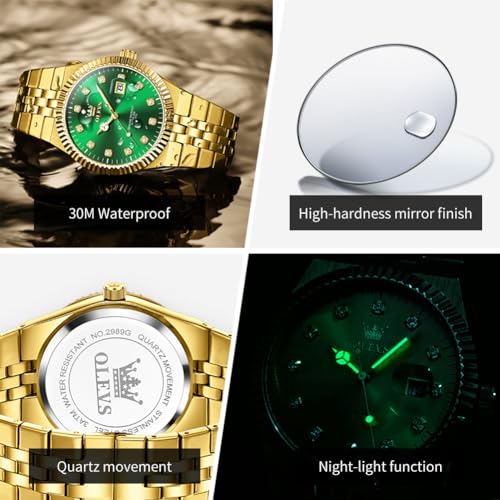 Image of OLEVS Mens Watches Luxury Diamond Calendar Stainless Steel Male Watches Business Dress Waterproof Luminous Fashion Watch for Men