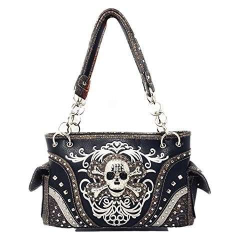 ZZ FabZzfab Embroidered Concealed Carry Rhinestone Studded Skull Purse in 6 colors (Black) Cover