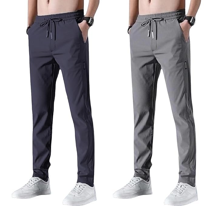 Image of Men's Solid Jogger Pants with Pockets - Combo Pack of 2