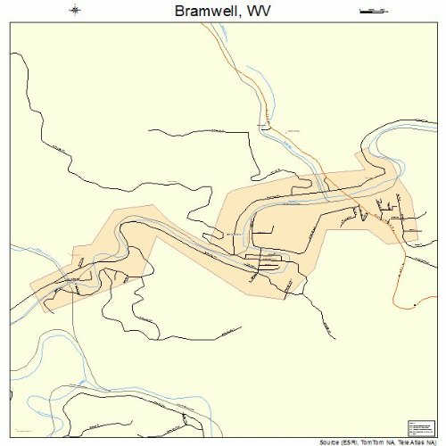 Large Street & Road Map of Bramwell, West Virginia WV Printed poster