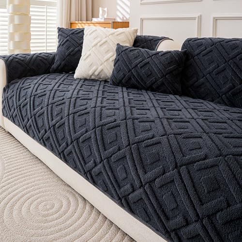 プラッシュソファカバー、滑り止め付き洗えるソファシートカバー、ソファやアームチェア用、厚手の家具保護カバー、リビングルームの装飾用 Dark-Gray 70x180cm