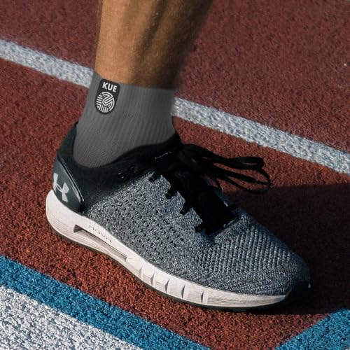 Image of KUE Graduated Compression Athletic Sports Socks |Unisex Everday Ankle Length|OdourFree & Breathable| Anti-bacterial-Pack Of 3|Black-Grey-Turquoise - S /M