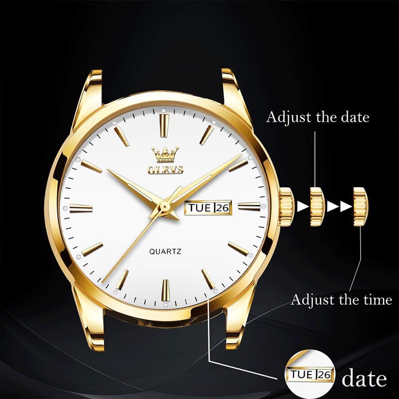 OLEVS Mens Gold Watches Waterproof Stainless Steel Lightweight Watch with Date Classic Luxury Dress Watch for Men Gold White Blue Green Dial - Image 8