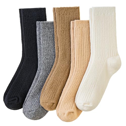 Eocom Womens Merino Wool Boot Socks Knit Warm Winter Cozy Thermal Hiking Dress Crew Socks 5 Pairs