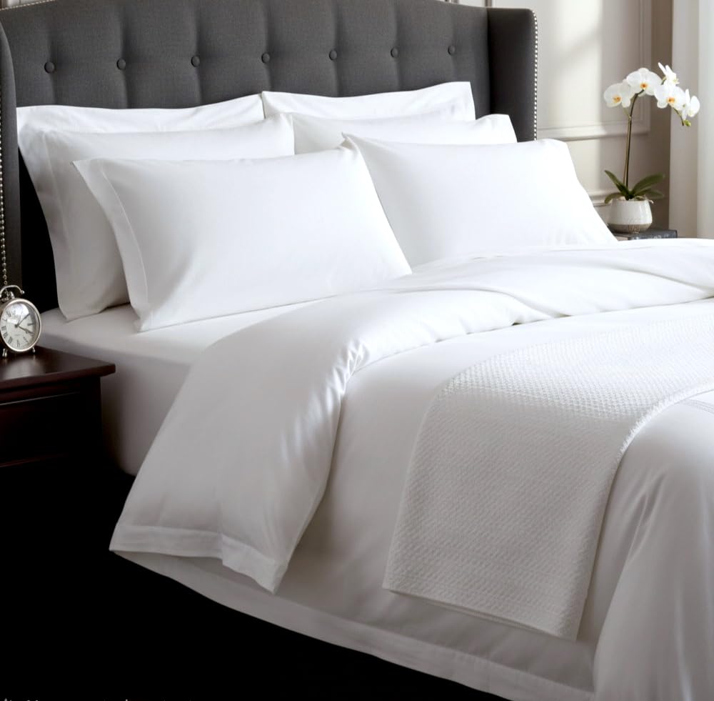 Juego de ropa de cama 100% algodón orgánico | 1000 hilos ultra lujo | Algodón certificado GOTS | Bordado guiado a mano | 1 funda de edredón y 2 fundas de almohada (doble, blanco)