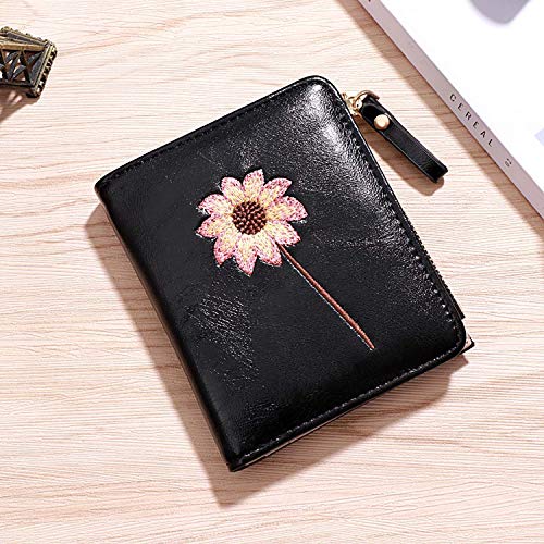 Image of AOXONEL Womens Rfid Small Compact Bifold Wallet,Cute Mini Zipper Card Coin Purse for Girls (Black)