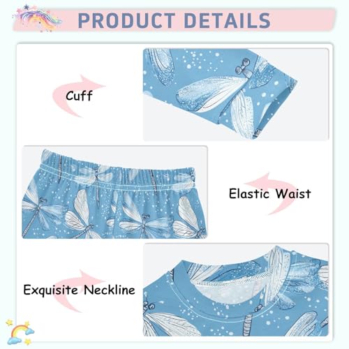 Fustylead Beautiful Dragonflies on Blue Background 2-Piece Cotton Pajama Set, Long Sleeve Top and Matching Bottom4