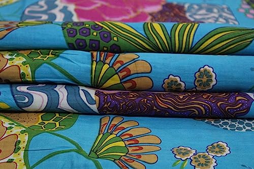 Image of Indian Hand-Block Printed Jaipuri Fruit Print Floral Ethnic Sanganer Kurti Print Cotton Fabric (10 Yards, Turquoise Fruit)