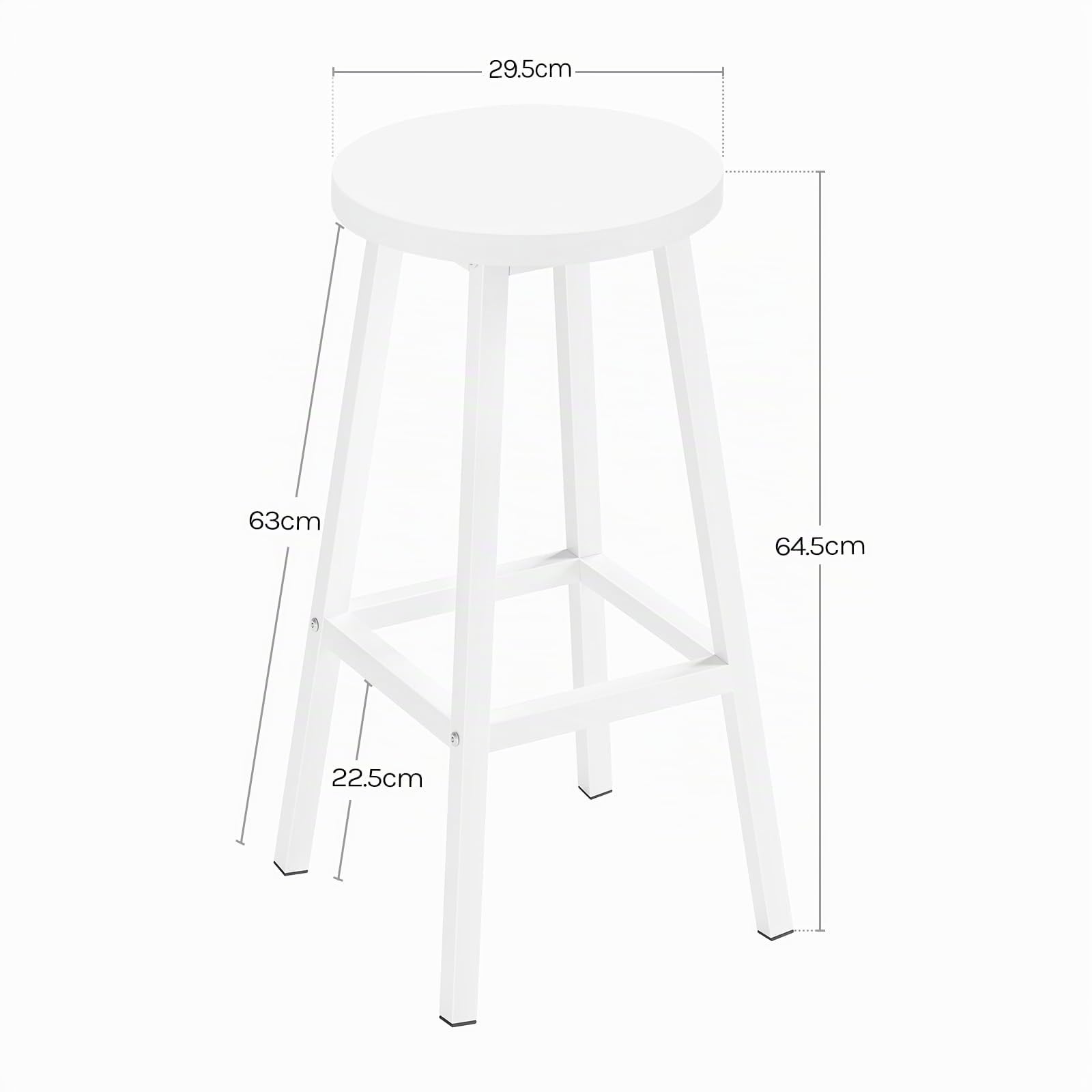 Tabouret de Bar Lot de 2, Haut 64.5cm, Blanc | Tabouret Fixe Haut, Chaise Haute Cuisine, Siège Rond en Bois d'Ingénierie, Structure Métallique, Repose-pieds