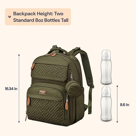 BabbleRoo Diaper Bag Backpack - Travel Large Baby Diaper Bag with Changing pad, Waterproof Baby Bags for Mom & Dad, Unisex Bags with Pacifier Case, Luggage Strap & Stroller Clips Army Green | with Changing Pad