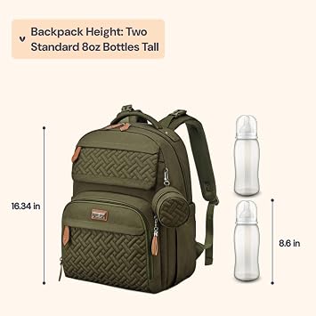 BabbleRoo Diaper Bag Backpack - Travel Large Baby Diaper Bag with Changing pad, Waterproof Baby Bags for Mom & Dad, Unisex Bags with Pacifier Case, Luggage Strap & Stroller Clips Army Green | with Changing Pad