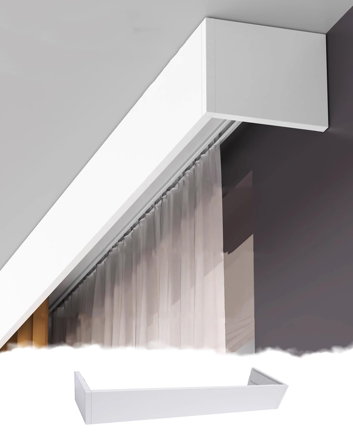 ENHEN Curtain Track Ceiling Blackout Curtain Pelmet Box Only, Customize Length Curtain Boxes Boards for Blinds Decorative, Aluminum Window Cassette Without Tracks(170cm/66.9in/5.6ft)