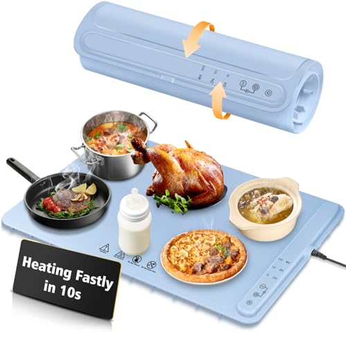 Food Warming Mat for Food, Electric Warming Tray Full Surface Heating to Keep Foods Warm or Thawing, Rollable & Portable Design with 3 Temperature Settings for Parties Buffet
