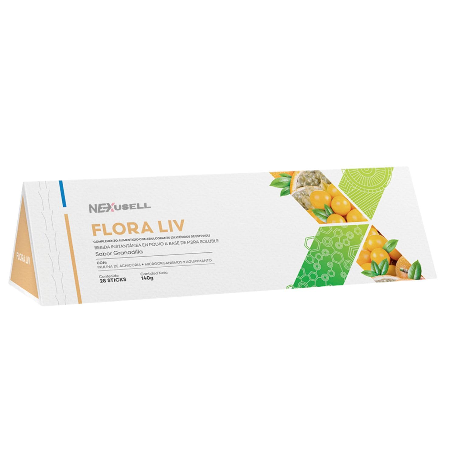 FLORA LIV- té frutal en polvo- TE CON FIBRA PREBIÓTICA + EXTRACTO DE PULPA DE GRANADILLA - MEJOR SALUD DIGESTIVA y ACTIVAR las defensas naturales / 1 CAJA CON 28 STICK
