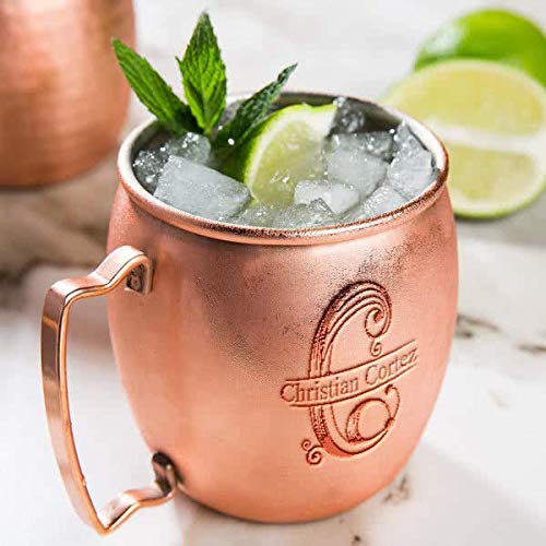 Center Gifts Personalized Initial and Name Core 16 oz Moscow Mule Cup, Solid Copper Stainless Steel Mug with Smooth Copper Finish, Gift for Friends and Family