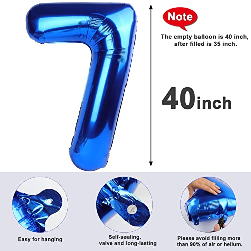 Image of Number Balloons Navy Blue Number 7 for 7 17 Birthday Decorations, 40 Inch | Jumbo 40In & Vibrant Color, With Hanging Holes and Stew, For Back-To-School Season, Photo Shoot, Pool Party, Men's Birthday