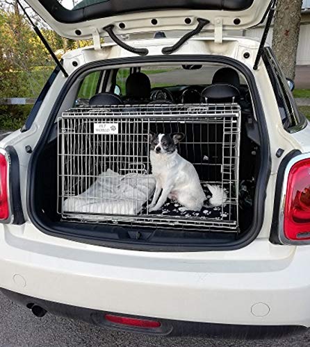 Pet World Small 32" Sloped Car Dog Crate – Compatible with Mini One – UK Designed, Steel Travel Cage – Emergency Escape Hatch – Folds Flat – Free Comfort Mat – Easy Assembly