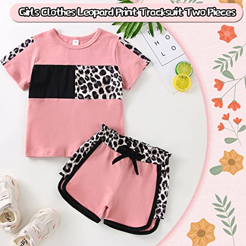 Image of FOCUTEBB Toddler Girl Clothes Summer Outfits Cute Baby Short Sleeve T-shirt Shorts Leopard Camo Printed 18 Months to 6 Years