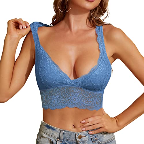 Bralette de encaje SHEKINI azul con espalda cruzada ideal para camisas abiertas y looks urbanos 3