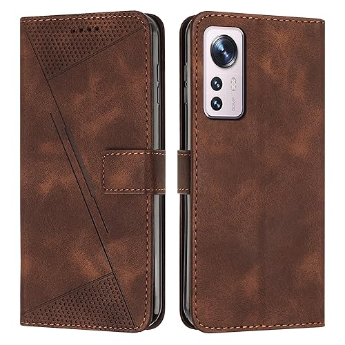 Étui portefeuille Xiaomi 12 avec fente carte et dragonne marron