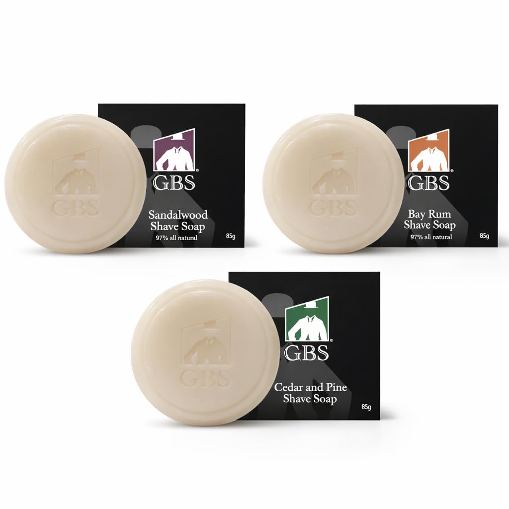 GENTS 97% All Natural Shave Soap Set for Men, Cedar & Pine, Sandalwood, Bay Rum, Pack of 3