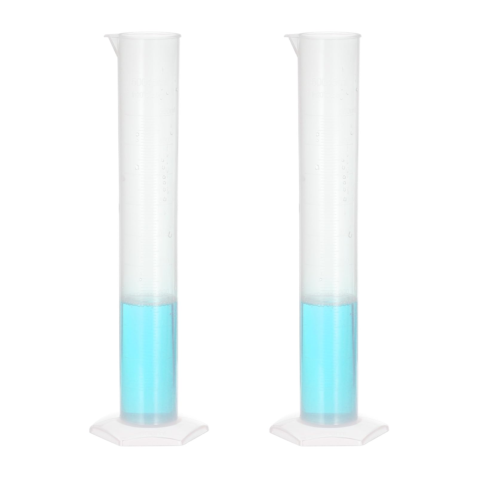 PATIKIL 500ml PP Plástico Graduado Cilindro, 2 Paquete Hexagonal Base Blanco Graduaciones Medición Cilindro para Laboratorio Hogar Uso, Claro Blanco