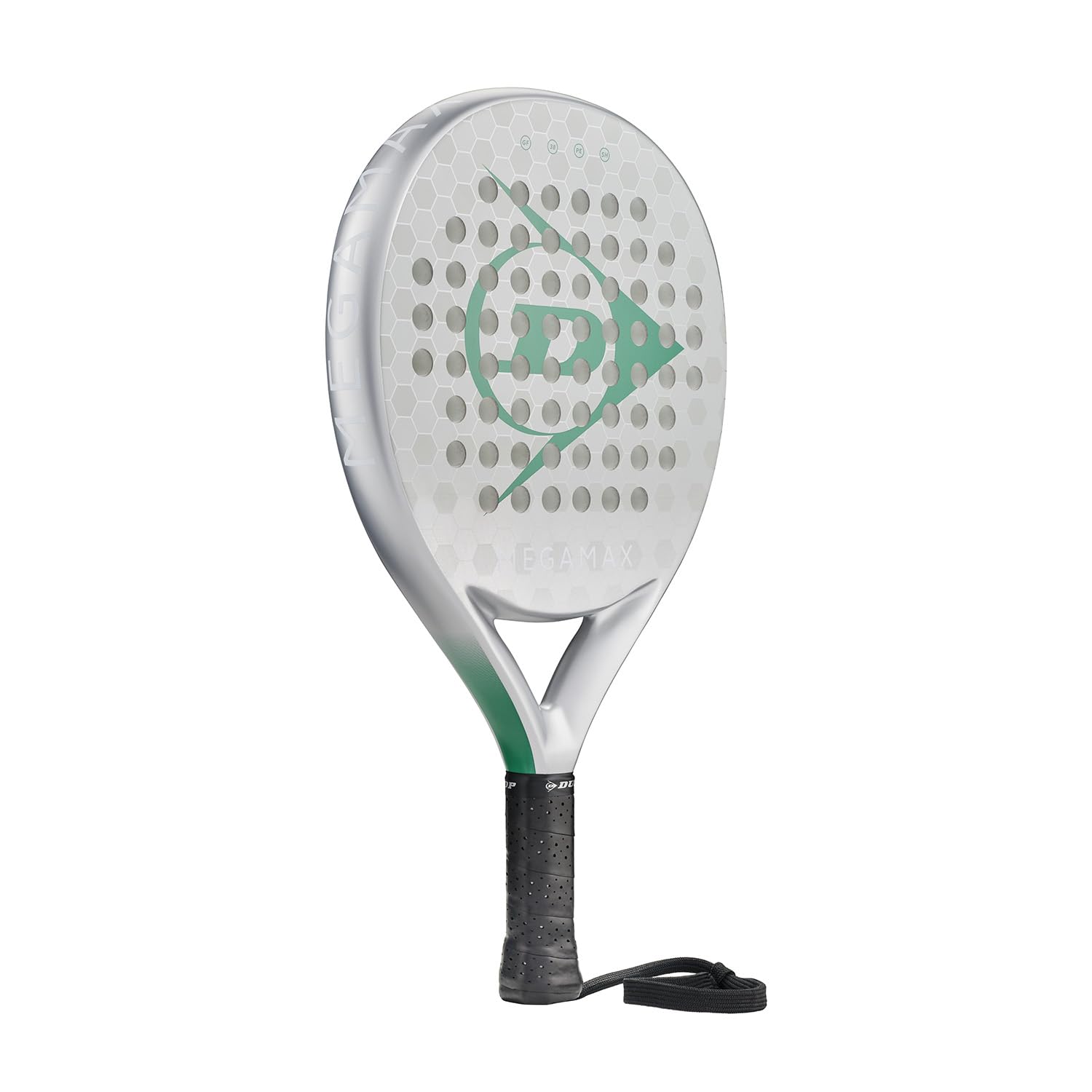 DUNLOP Racchetta da Padel Megamax Argento/Nero/Verde – Forma Rotonda, Telaio in Grafite – Bilanciamento Medio, Nucleo Pro EVA – Per Principianti