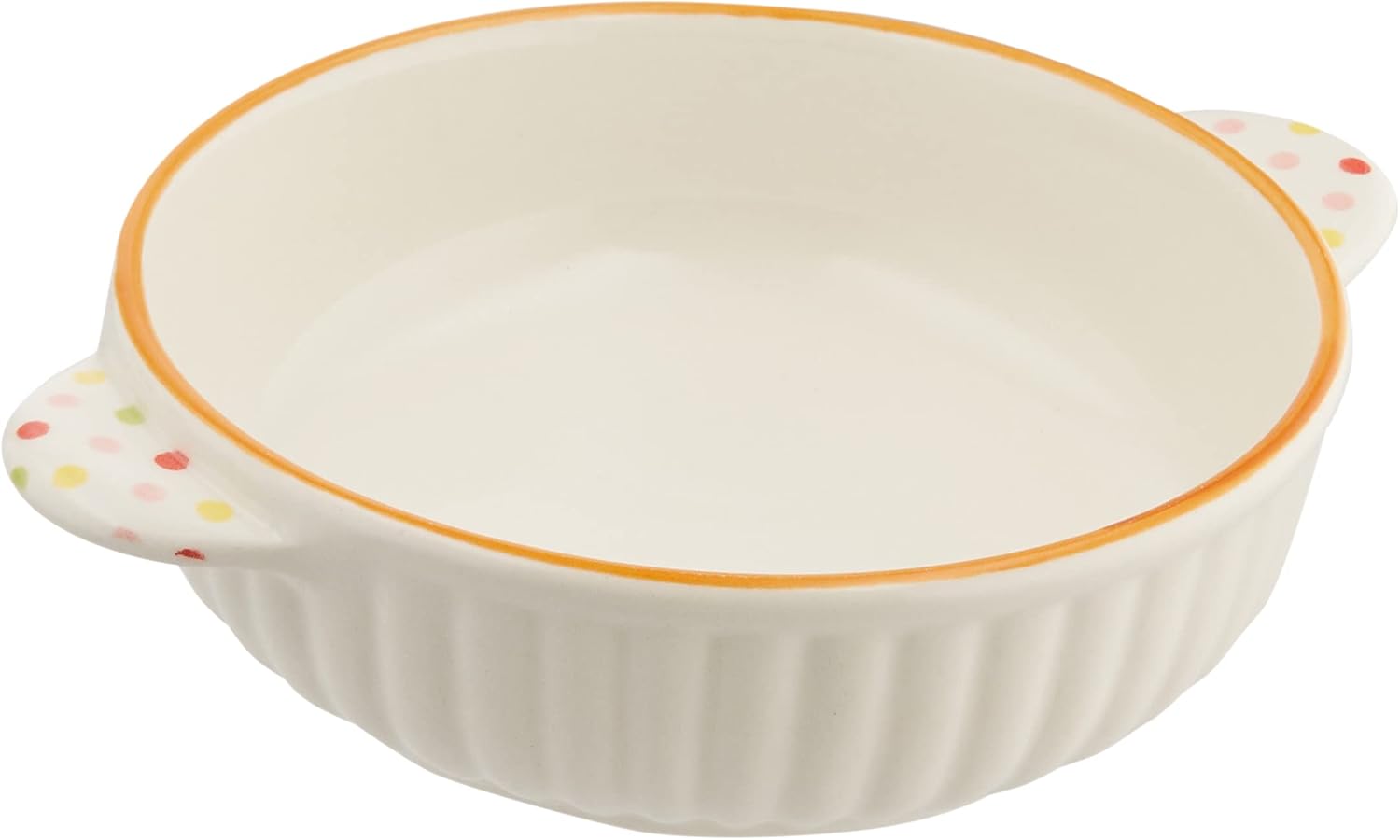 Banko Ware 13978 Oven-safe, Round Au Gratin Dish, Polka Dot and Orange Line, Diameter Approx. 8.1 inches (20.5 cm), Microwave Safe, Made in Japan