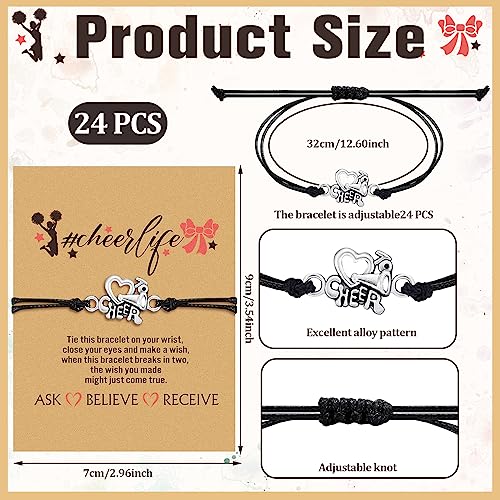 24 Pcs Cheerleader Gifts Set Cheer Bracelets and Cheerlife Wish Card Adjustable Cheerleading Charm Bracelets Team Gifts for Cheer Team Cheerleader Jewelry Accessories3